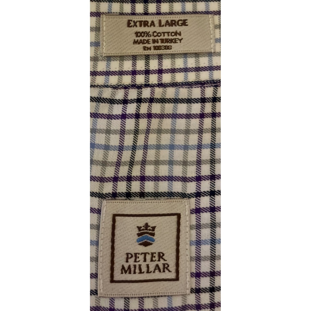 Peter Millar Mens Extra Large Plaid Button Down Shirt 100% Cotton Made in Turkey